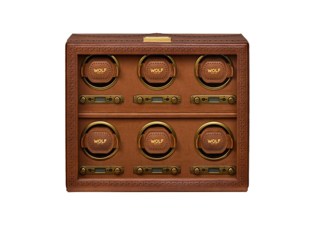 WOLF 1834 Brogue collection watch winder in burnished plant-based leather, Hong Kong