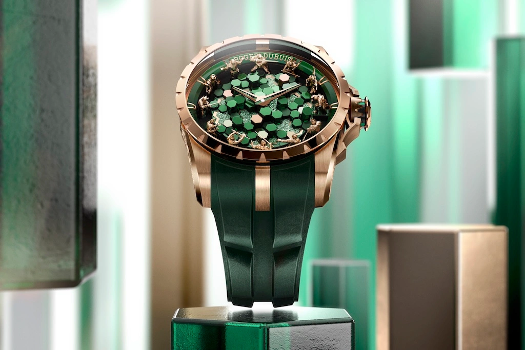 Roger Dubuis closes its Merlin trilogy with the Excalibur Metamorph Merlin, a 28-piece pink gold showpiece with a sculpted forest dial and a hand-engraved case.