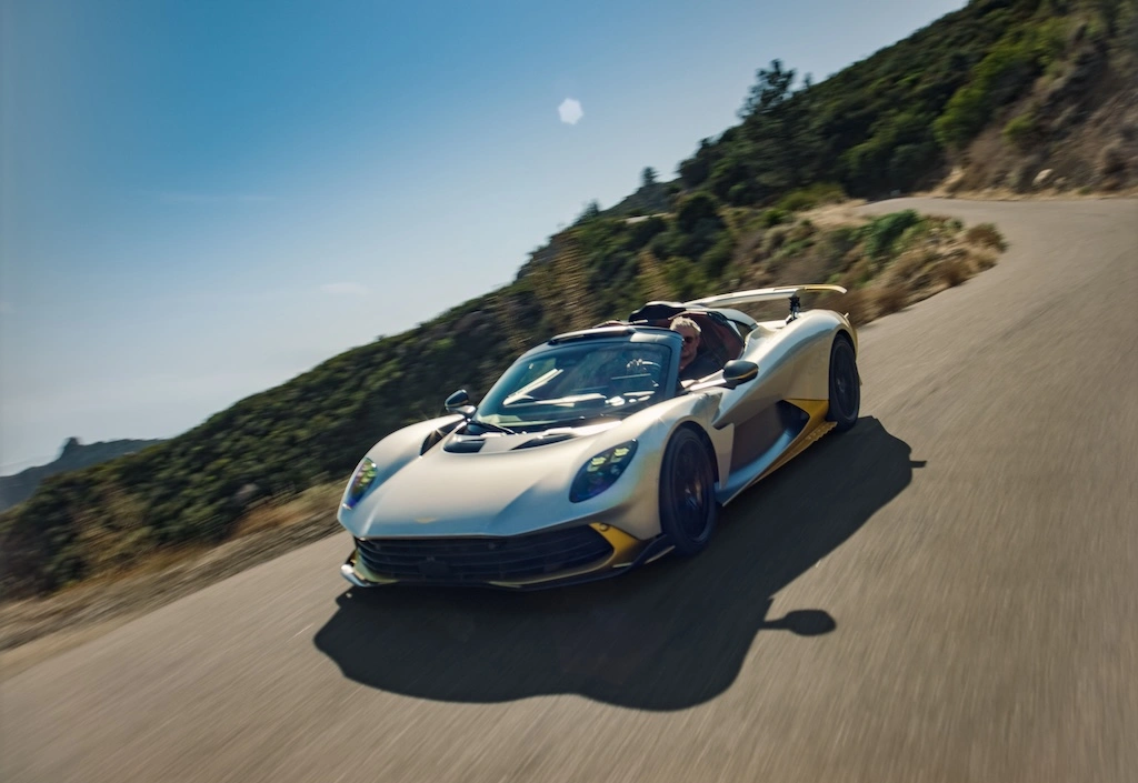 A V8 right behind your head and nothing but sky above. Meet the Aston Martin Valhalla Spider