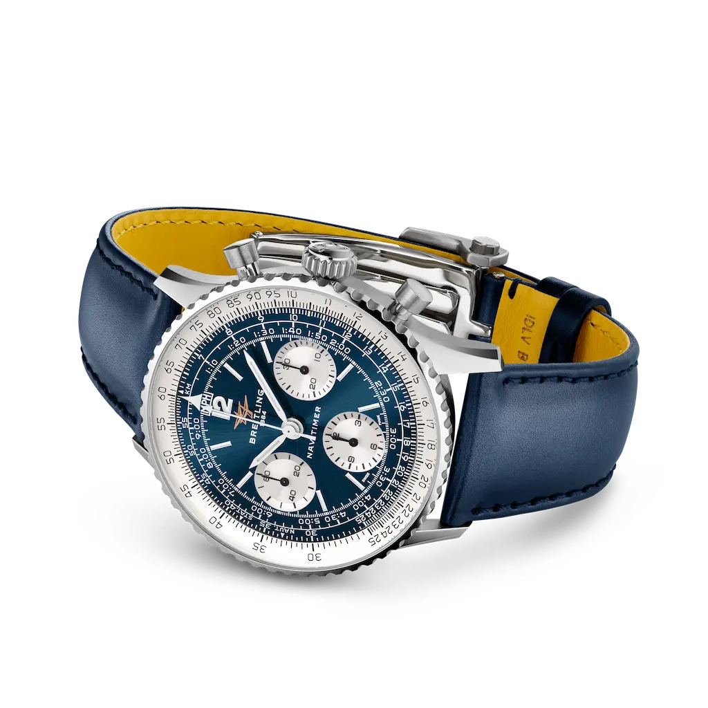 The blue-dial B09 on its matching blue gradient calf-leather strap with folding clasp